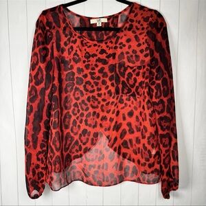 Ya LA Red Sheer Leopard Cheetah Print Statement Top Y2K Party Going Out Edgy M